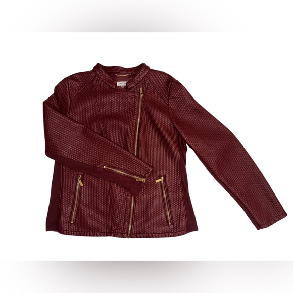 Calvin Klein Faux Leather Burgundy Jacket - Size XL - Picture 4 of 11